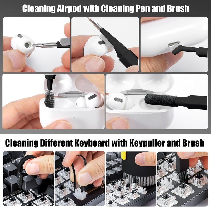 walrfid 2pcs Computer Keyboard Cleaner Kit, Laptop Screen Cleaning Spray for iPhone AirPod Phone MacBook iPad, 20-in-1 Electronic Clean Brush Tool for Earbud iPod TV Earphone Camera, Black Pink - Image 3